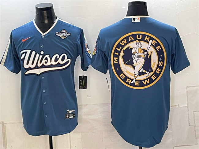 Men's Mineral Blue Milwaukee Brewers Team Big Logo 2026 World Series City Connect Stadium Stitched Baseball Jersey